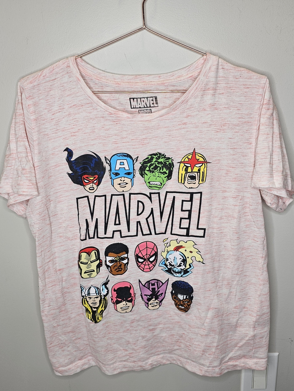 Marvel Women's Light Pink Retro Superhero Graphic Tee